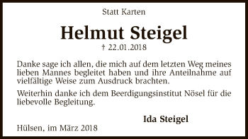 Traueranzeige von Helmut Steigel von SYK