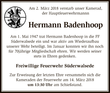 Traueranzeige von Hermann Badenhoop von SYK