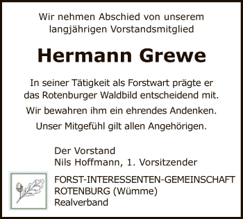 Traueranzeige von Hermann Grewe von SYK
