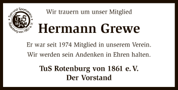 Traueranzeige von Hermann Grewe von SYK