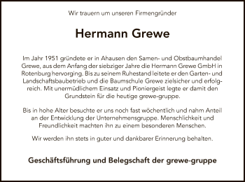 Traueranzeige von Hermann Grewe von SYK