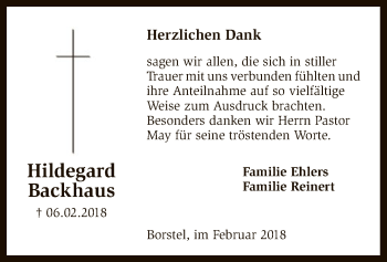 Traueranzeige von Hildegard Backhaus von SYK