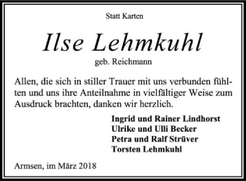 Traueranzeige von Ilse Lehmkuhl von SYK