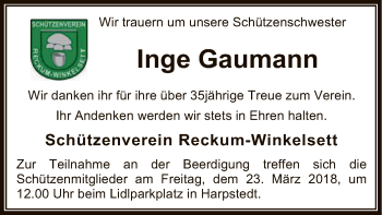 Traueranzeige von Inge Gaumann von SYK