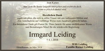 Traueranzeige von Irmgard Leiding von SYK