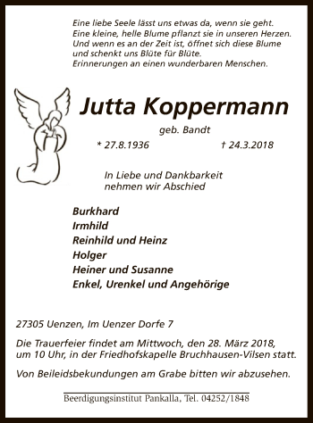 Traueranzeige von Jutta Koppermann von SYK