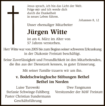 Traueranzeige von Jürgen Witte von SYK