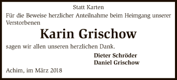 Traueranzeige von Karin Grischow von SYK