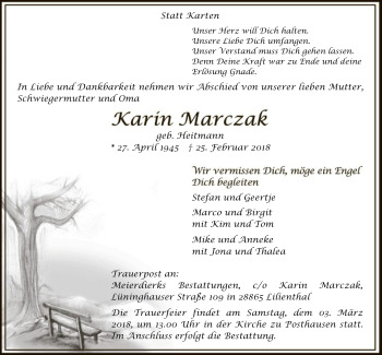 Traueranzeige von Karin Marczak von SYK