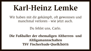 Traueranzeige von Karl-Heinz Lemke von SYK