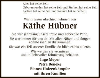 Traueranzeige von Käthe Hübner von SYK