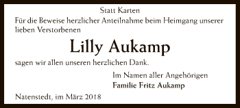 Traueranzeige von Lilly Aukamp von SYK