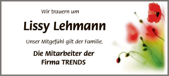 Traueranzeige von Lissy Lehmann von SYK