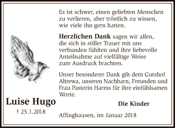 Traueranzeige von Luise Hugo von SYK