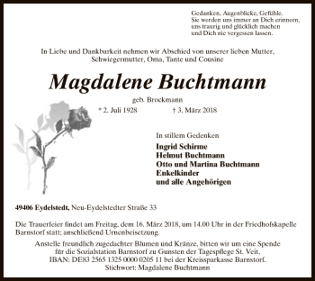 Traueranzeige von Magdalene Buchtmann von SYK