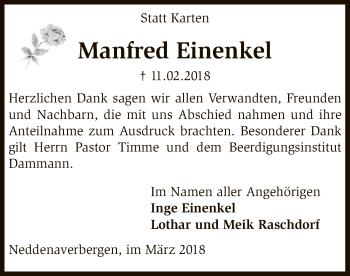 Traueranzeige von Manfred Einenkel von SYK