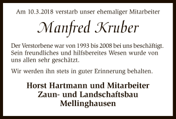 Traueranzeige von Manfred Kruber von SYK