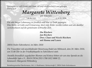 Traueranzeige von Margarete Wittenberg von SYK