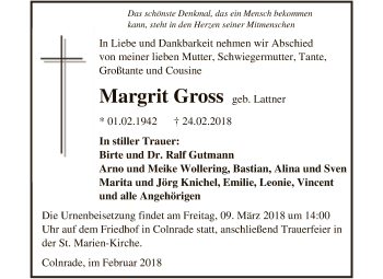 Traueranzeige von Margrit Gross von SYK