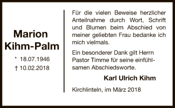 Traueranzeige von Marion Kihm-Palm von SYK