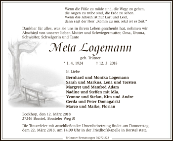 Traueranzeige von Meta Logemann von SYK