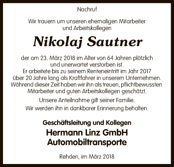 Traueranzeige von Nikolaj Sautner von SYK