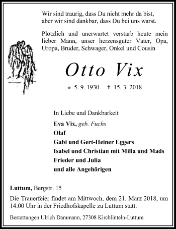 Traueranzeige von Otto Vix von SYK