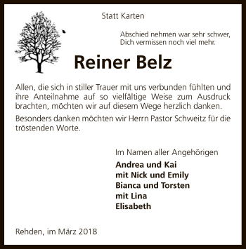 Traueranzeige von Reiner Belz von SYK