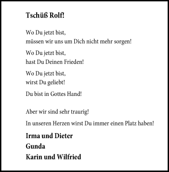 Traueranzeige von Rolf  von SYK