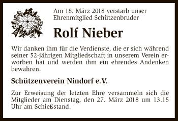 Traueranzeige von Rolf Nieber von SYK