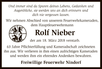 Traueranzeige von Rolf Nieber von SYK