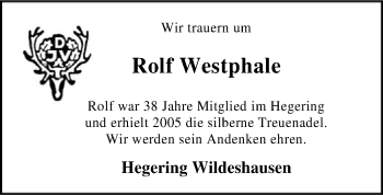 Traueranzeige von Rolf Westphale von SYK