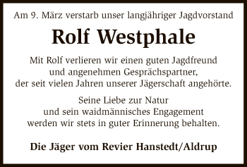 Traueranzeige von Rolf Westphale von SYK