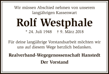Traueranzeige von Rolf Westphale von SYK