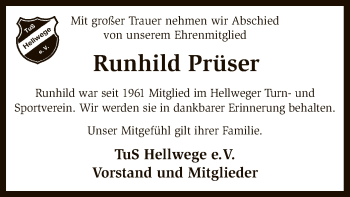 Traueranzeige von Runhild Prüser von SYK