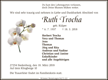 Traueranzeige von Ruth Trocha von SYK