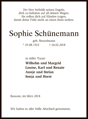 Traueranzeige von Sophie Schünemann von SYK