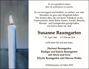 Traueranzeige von Susanne Baumgarten von SYK