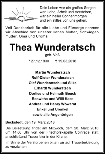 Traueranzeige von Thea Wunderatsch von SYK