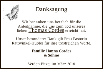 Traueranzeige von Thomas Cordes von SYK