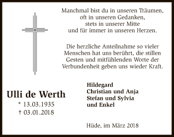 Traueranzeige von Ulli de Werth von SYK