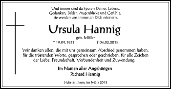 Traueranzeige von Ursula Hannig von SYK