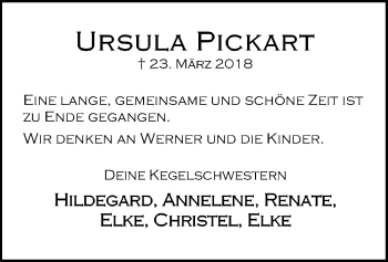 Traueranzeige von Ursula Pickart von SYK