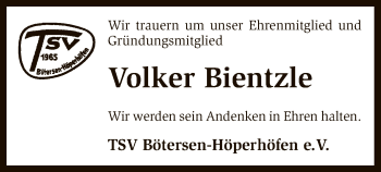 Traueranzeige von Volker Bientzle von SYK