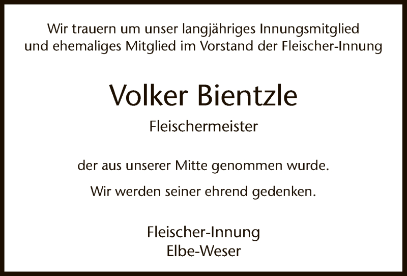  Traueranzeige für Volker Bientzle vom 02.03.2018 aus SYK