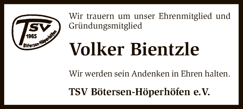  Traueranzeige für Volker Bientzle vom 01.03.2018 aus SYK