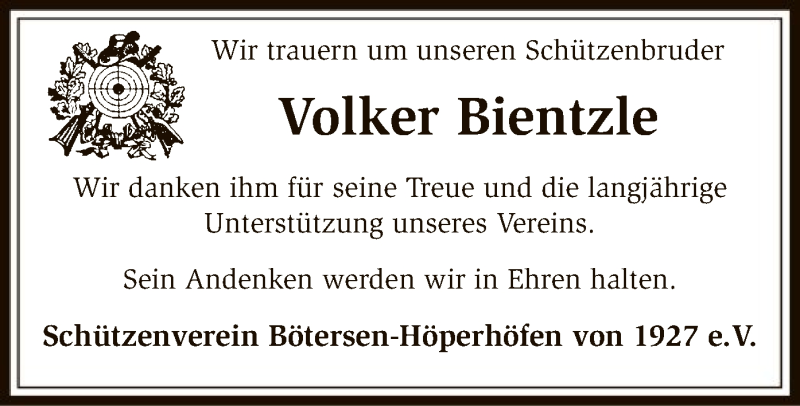  Traueranzeige für Volker Bientzle vom 01.03.2018 aus SYK