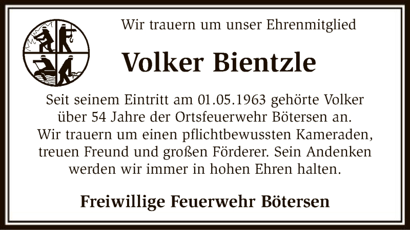  Traueranzeige für Volker Bientzle vom 01.03.2018 aus SYK