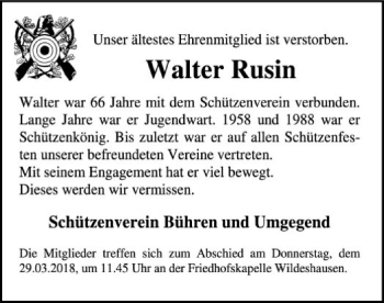Traueranzeige von Walter Rusin von SYK