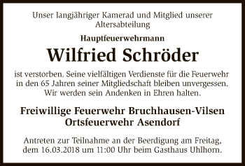 Traueranzeige von Wilfried Schröder von SYK